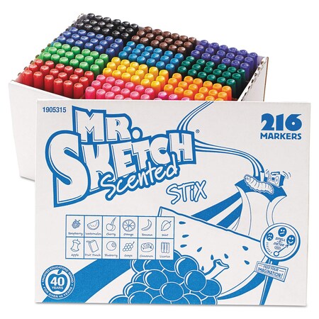 Mr. Sketch Scented Stix Watercolor Marker Set School Pack, Fine Bullet Tip, Assorted Colors, PK216 3618